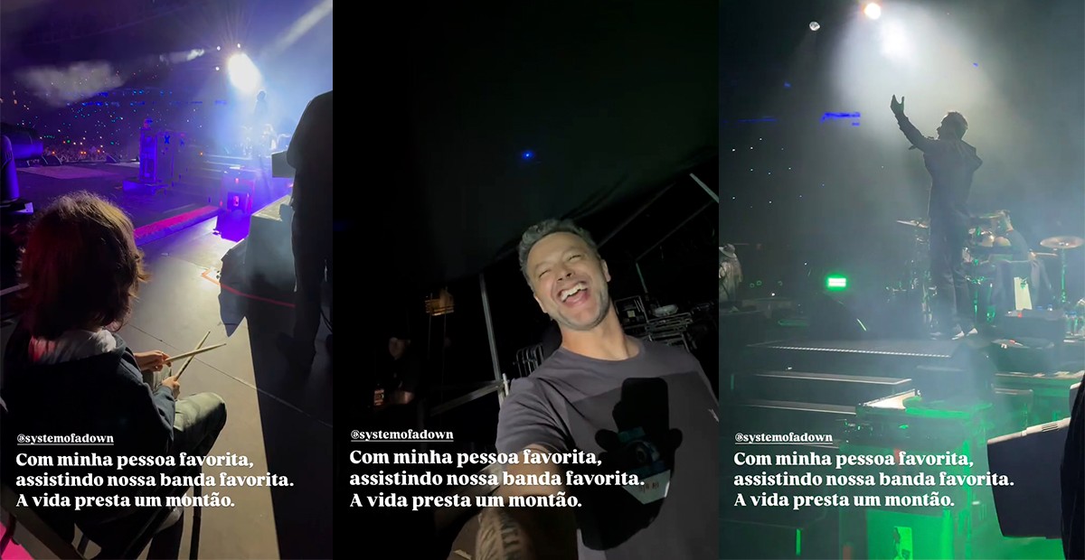 Lucas Lima aproveita show do System of a Down ao lado do filho